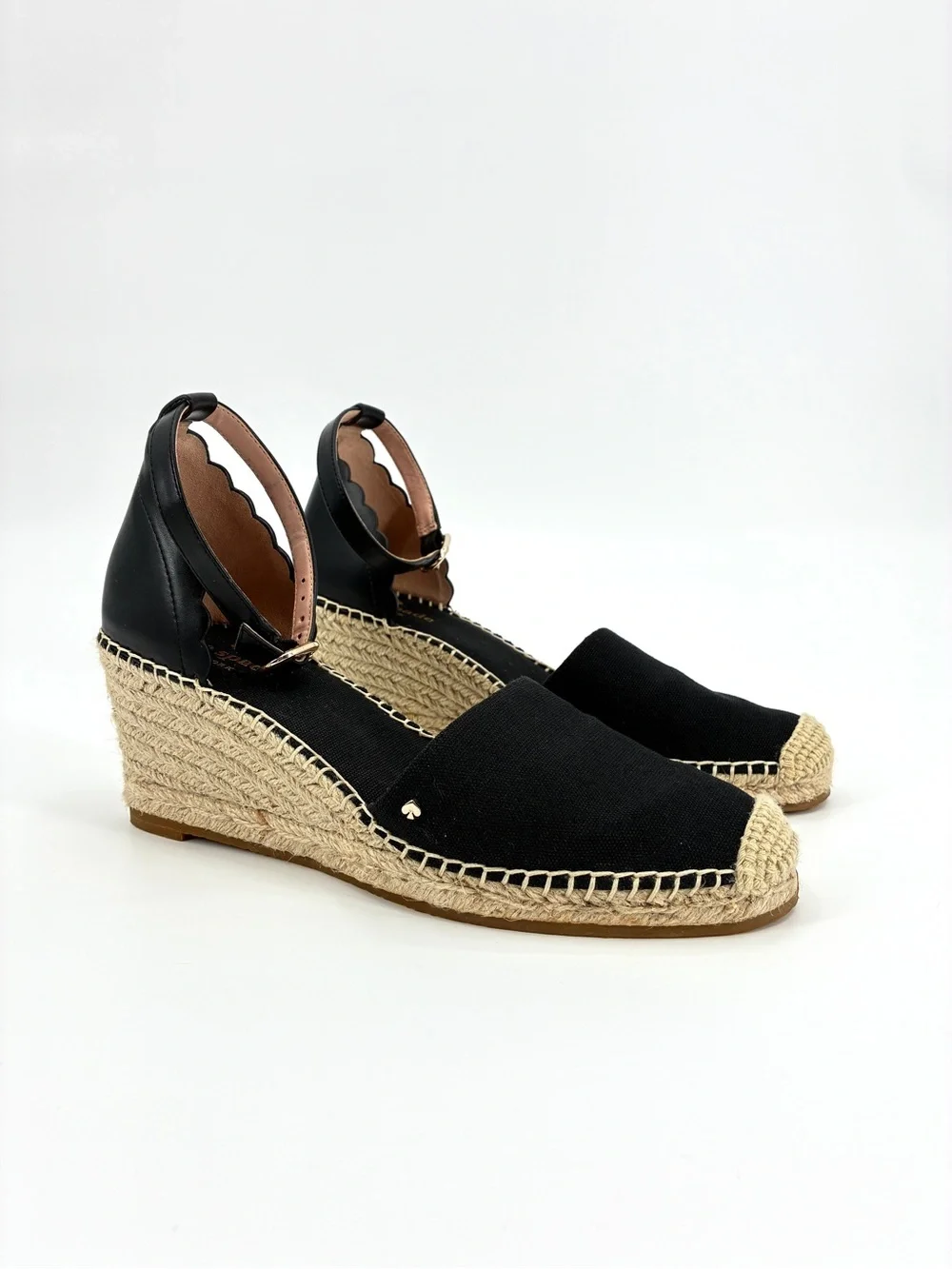 Kate Spade Palma Wedge Espadrille Sandals Shoes Black Canas Ankle Strap Size 7.5